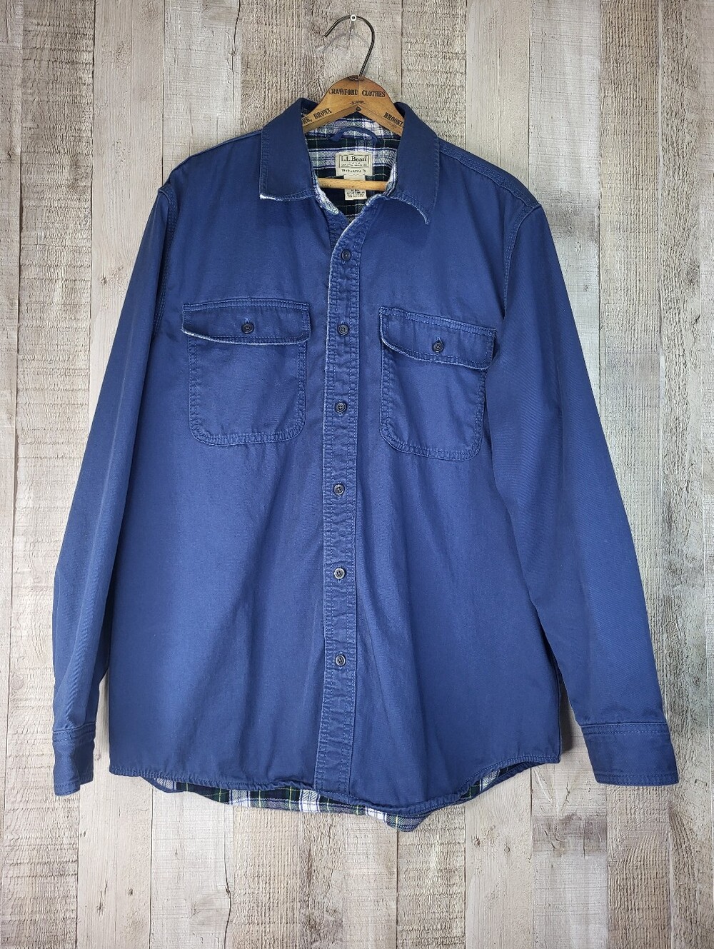 L.L. Bean Men's Flannel Lined Hurricane Blue Button-Up Work Shirt. 298205 Medium